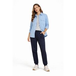 American Eagle Blue French Terry 100% Cotton Long Sleeve Button‎ Up Size XS